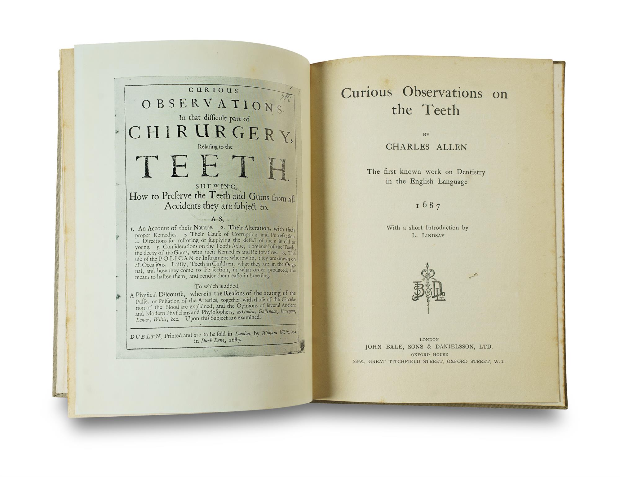 Three Volumes on the History of Teeth: Charles Allen (1687 Reprint) and Jos